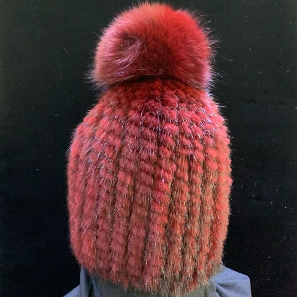 Natural Knit Mink Fur Beanie Pom-Pom Hat